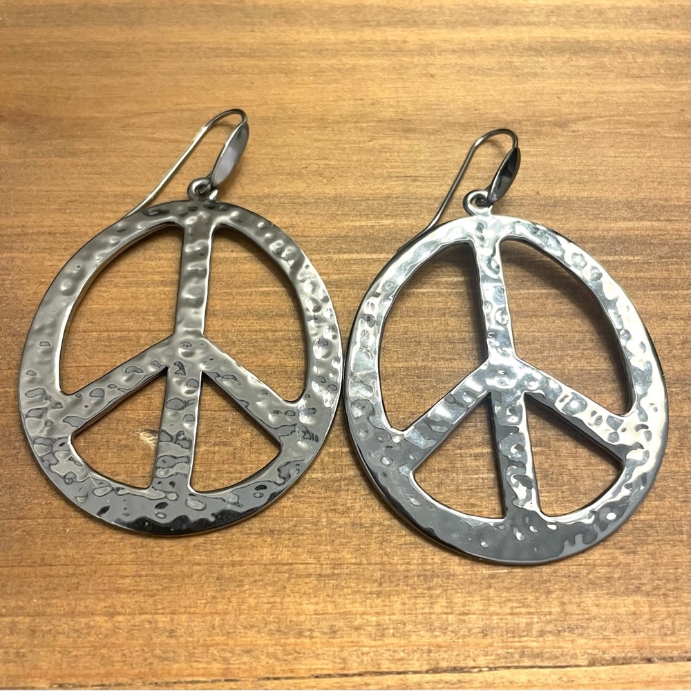 Hammered Bronze Peace Sign Earrings by Robert Lee Morris